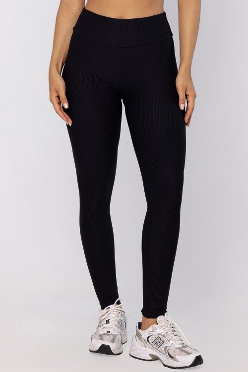 Legging em Poliamida Canelada Preto