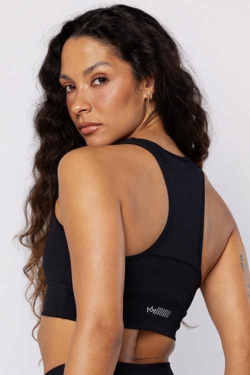 Top com Bolso em Poliamida Texturizada Preta