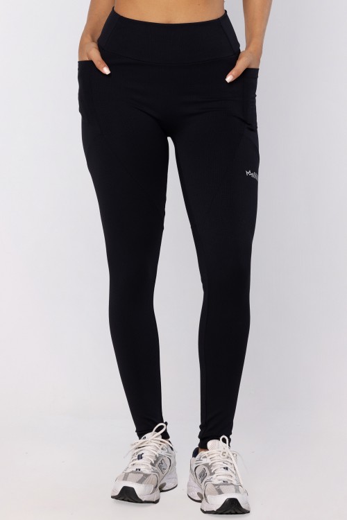 Legging com Bolsos em Poliamida Texturizada Preta